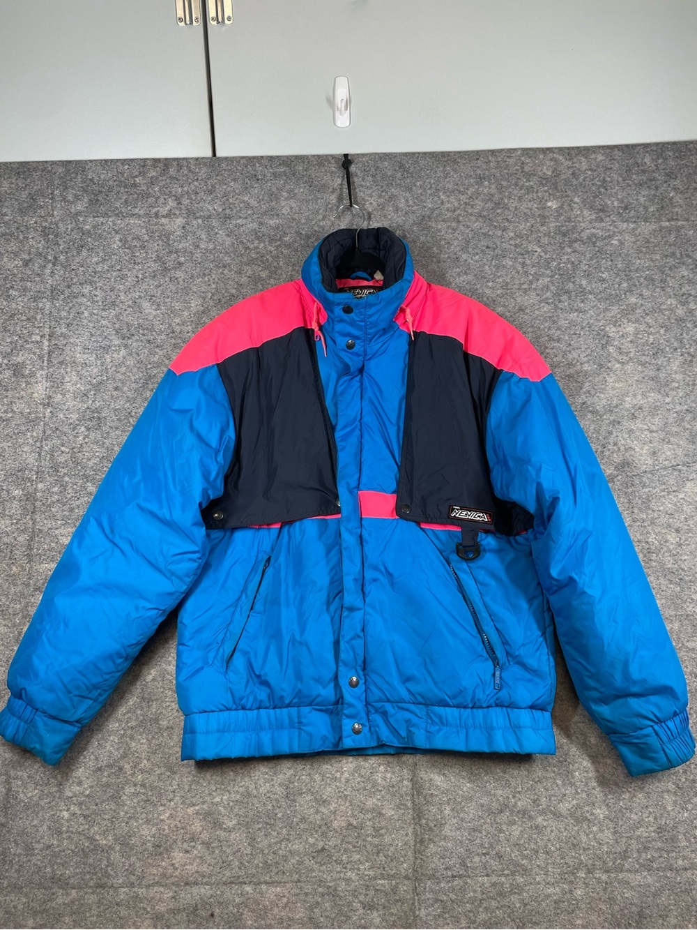 Vintage 80s 90s Nevica Obermeyer Ski Jacket Blue Pink Black Colorblock Retro 40
